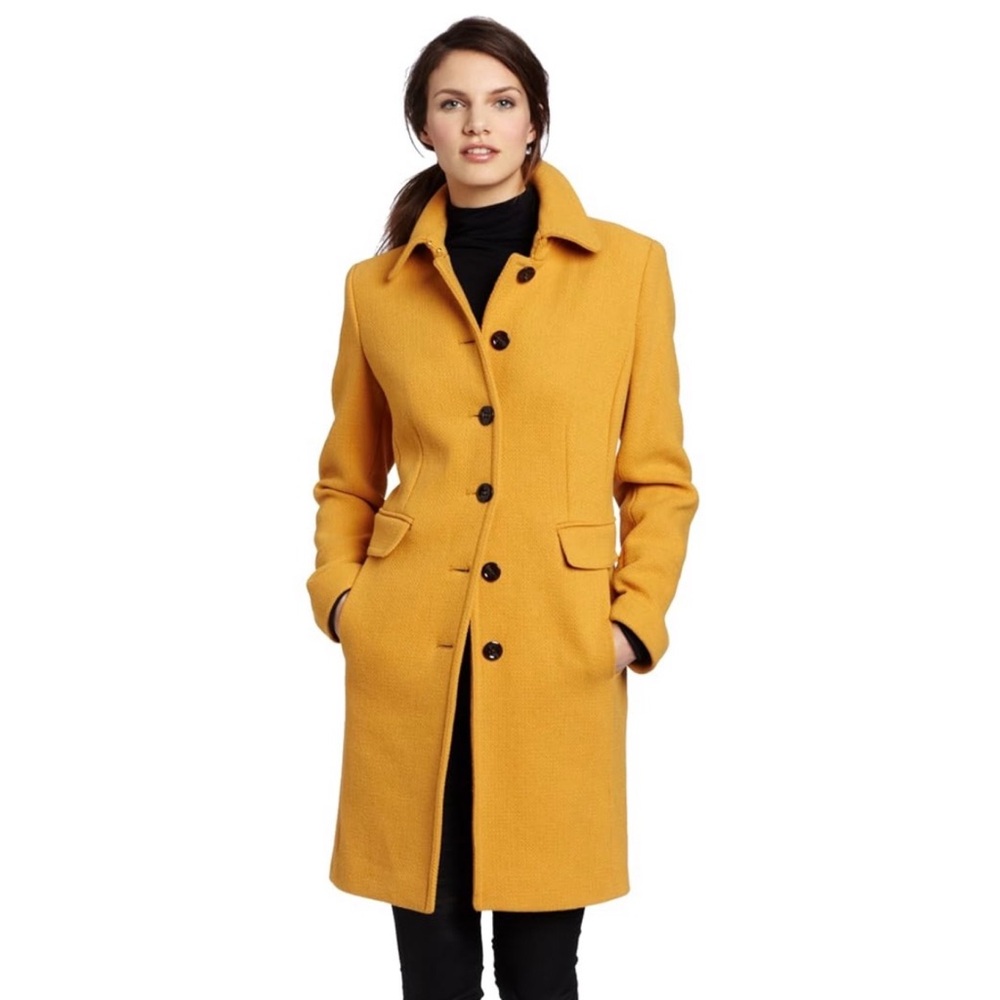 NWT Calvin Klein Single Breasted Wool Pea Coat Winter Dress Coat Mustard Size 6 - Picture 2 of 14